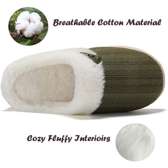 Women's Green Scuff Faux Fur Lining Memory Warm Foam Plush Slippers Shoes - Picture 3 of 8